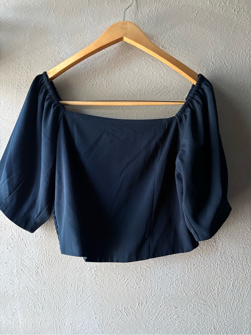 Sugarlips Navy Off-The-Shoulder Puff Sleeve Crop Top